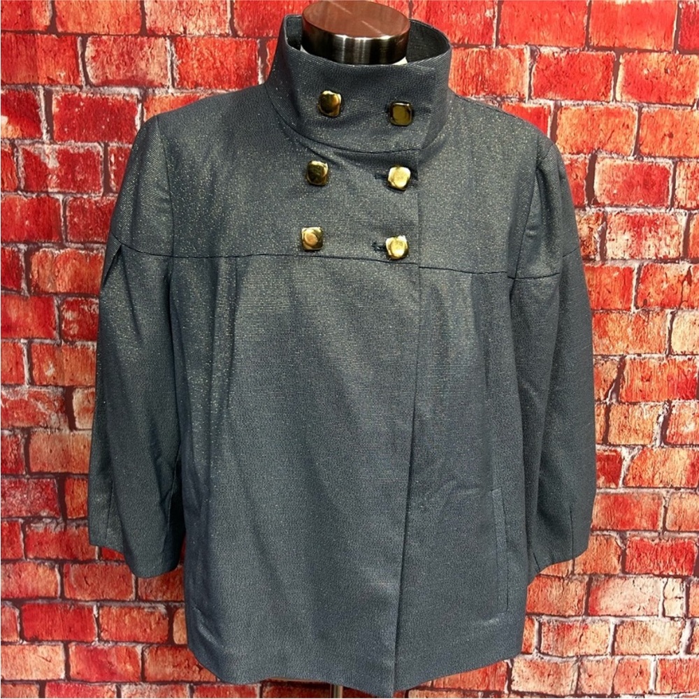 Apostrophe Gray Cropped‎ Jacket with Gold Buttons
